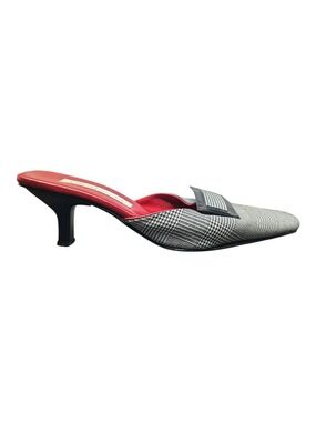 Vintage OLIVIA ROSE TAL KITTEN HEEL MULES. Red Black & white with faux buckle